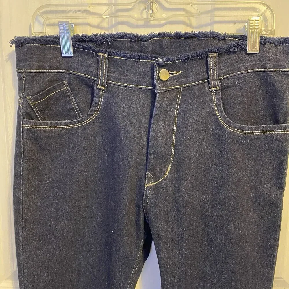 Y2K Neel Jeans Womens Waist 30 L 37 Low Rise Flare Leg Denim Fray Hem Navy Blue